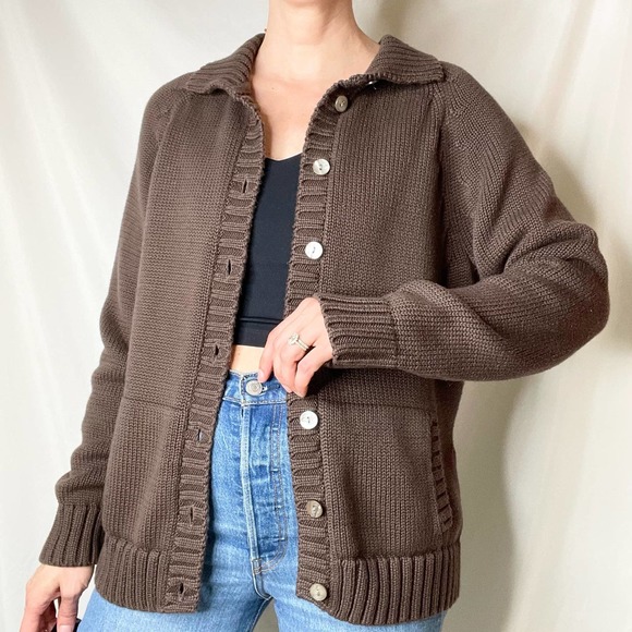 Lands' End Sweaters Lands End Cotton Collared Cardigan Sweater